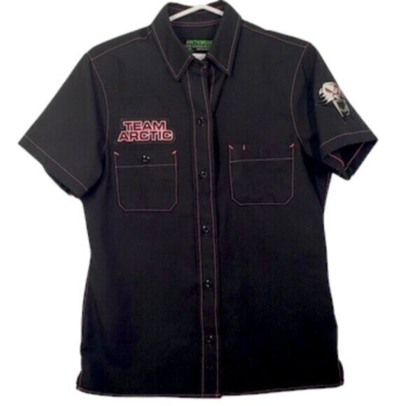 Arctic Wear by Artic Cat Short Sleeve Button Up Black Size Small - Picture 1 of 13
